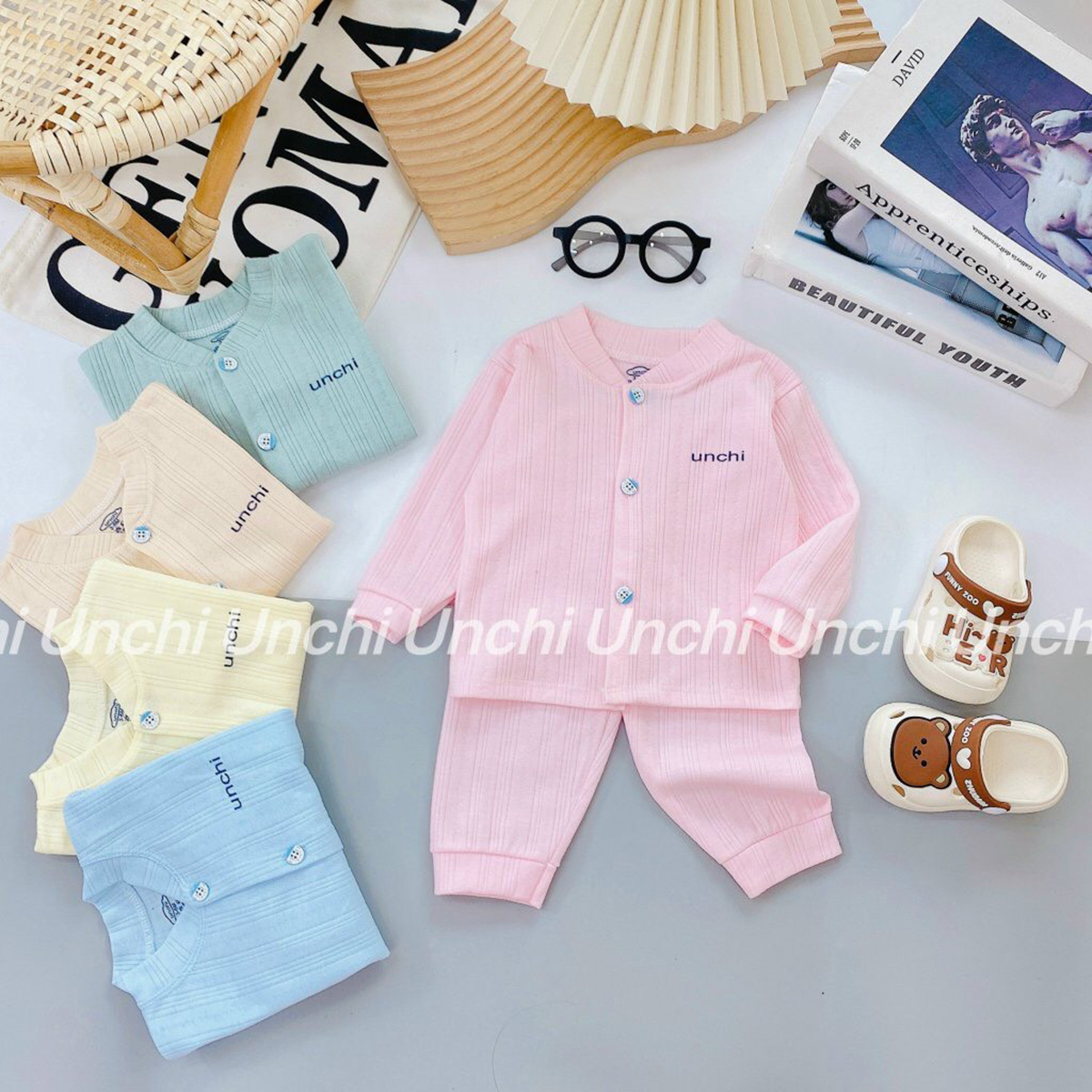 Bộ dài sơ sinh Unchi nỉ thông hơi