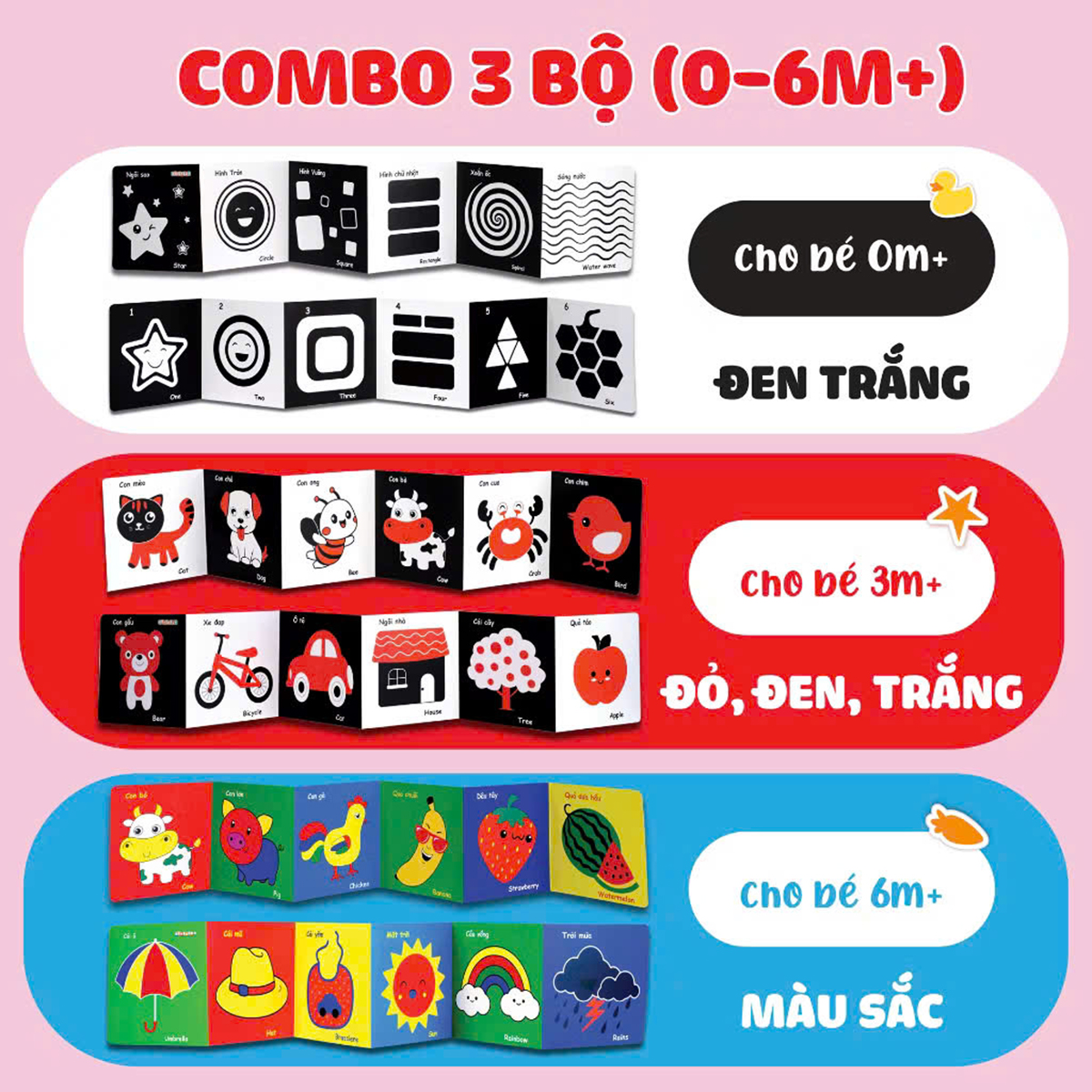 Set 3 bộ kich thích thị giác cho bé (giấy)
