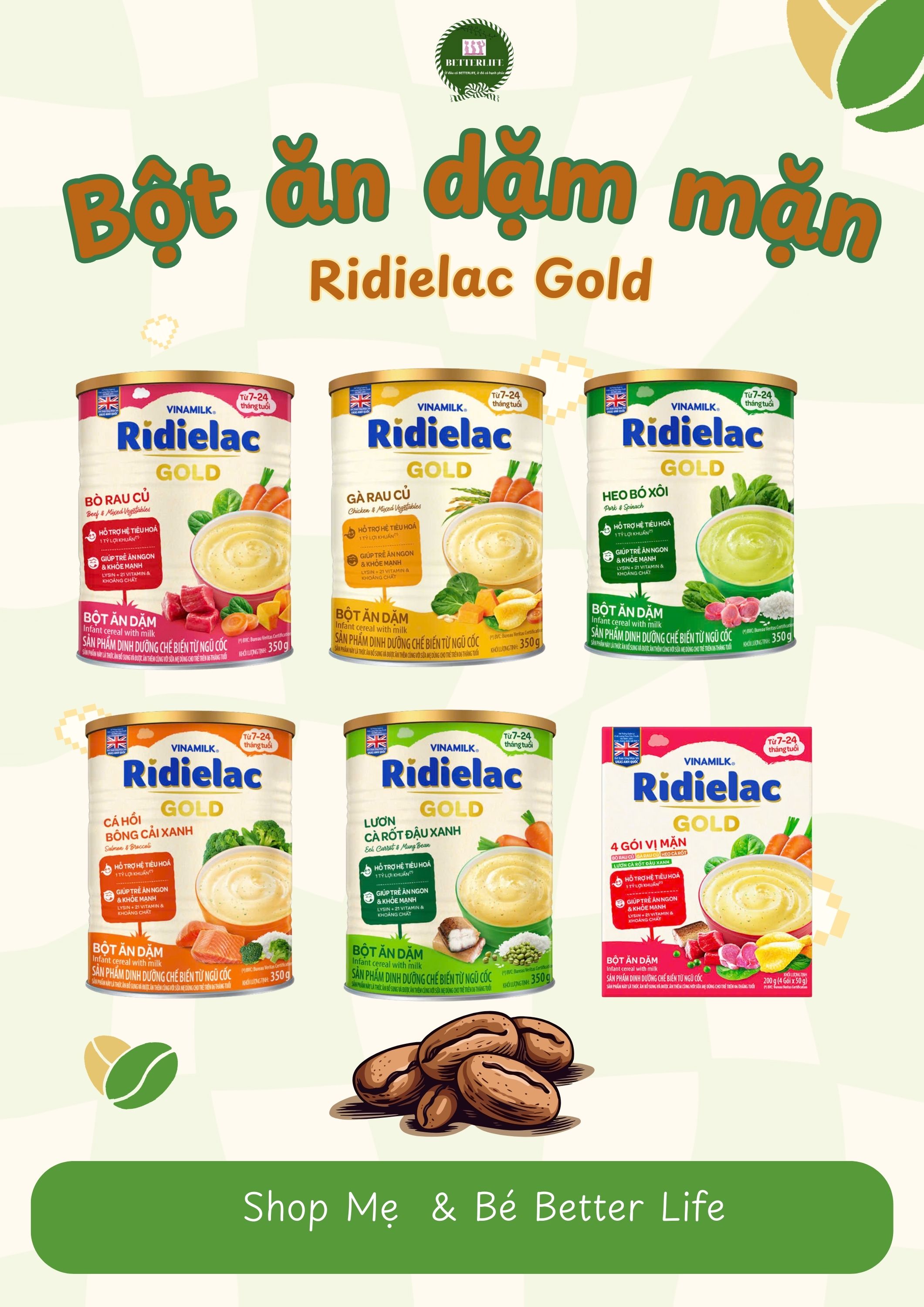Bột ăn dặm mặn Ridielac Gold (7m+)