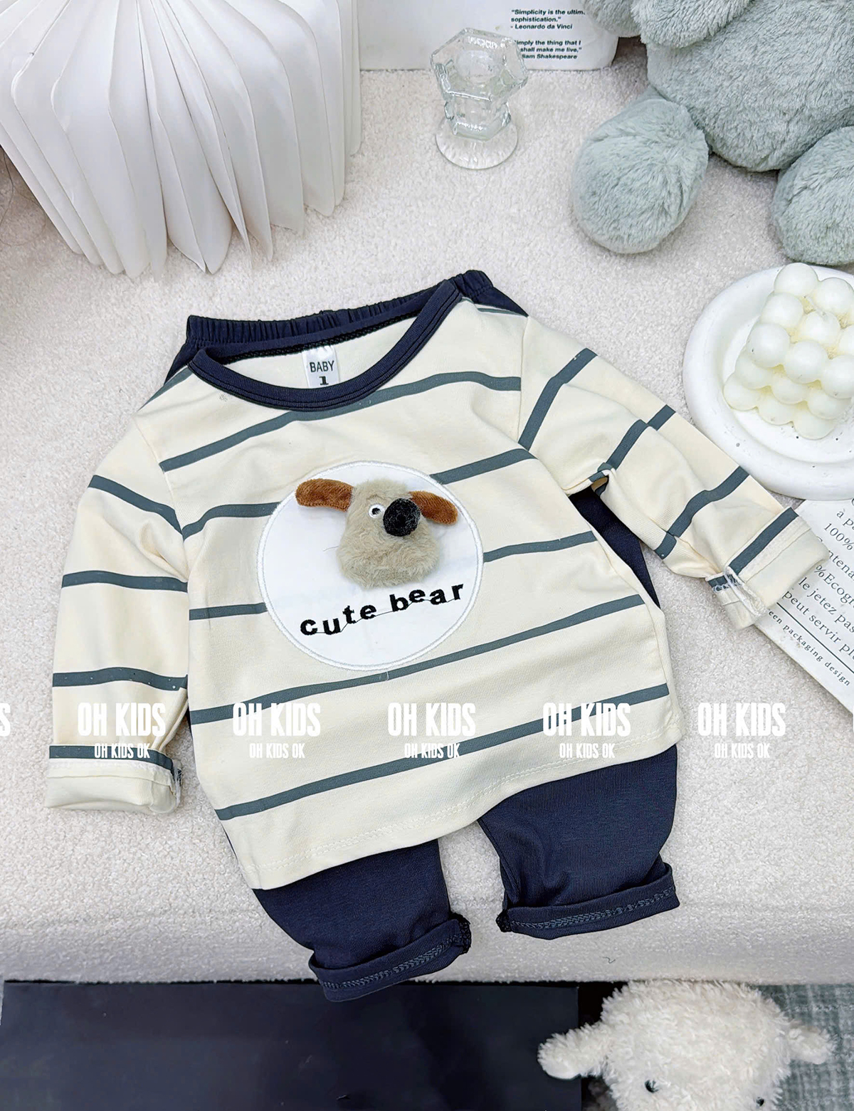 Bộ cotton kẻ cún