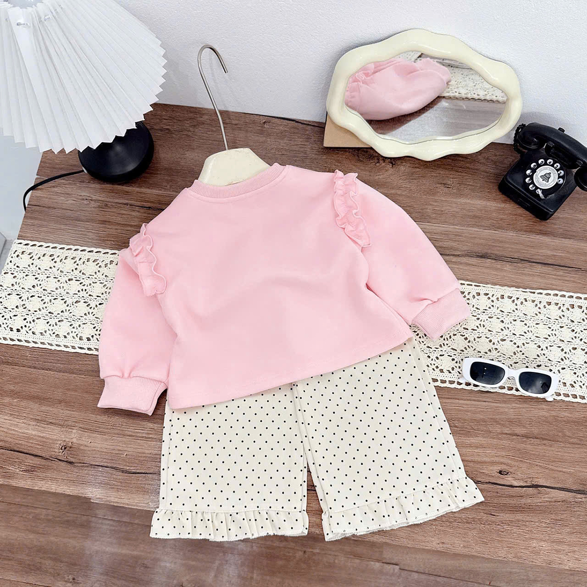 Bộ nơ hồng chấm bi