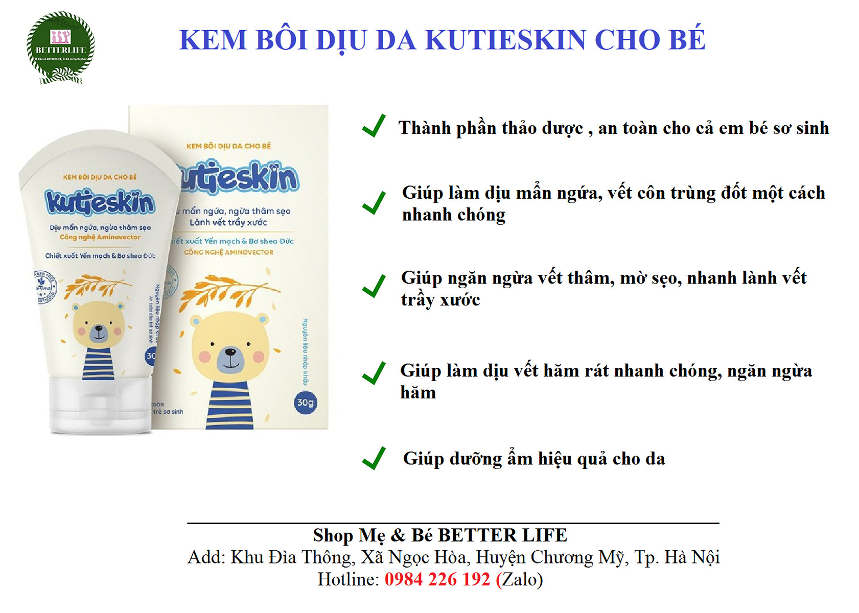 Kem trị côn trùng đốt Kutieskin 30g (0m+)