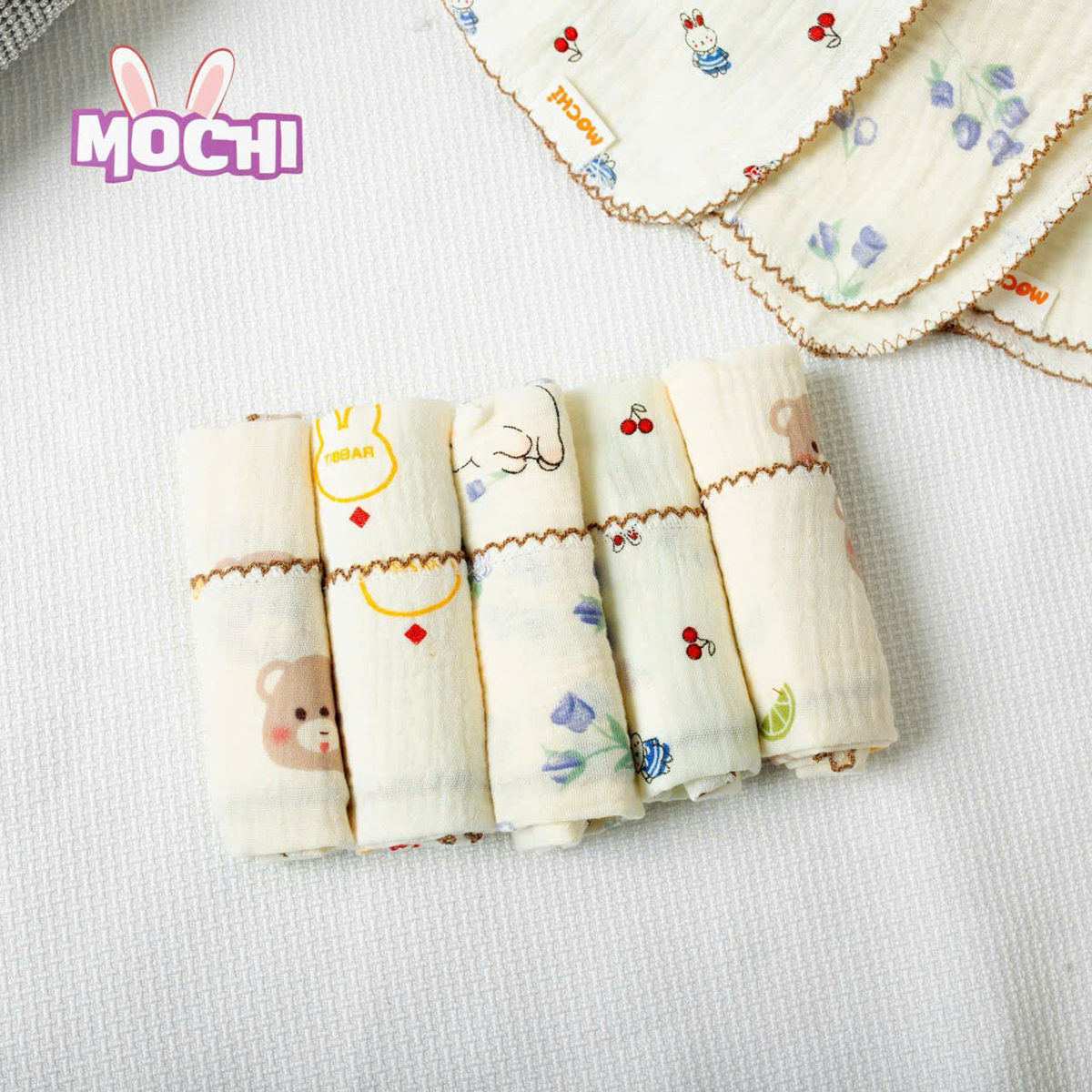 Set 5 Khăn sữa Muslin sợi tre cao cấp Mochi