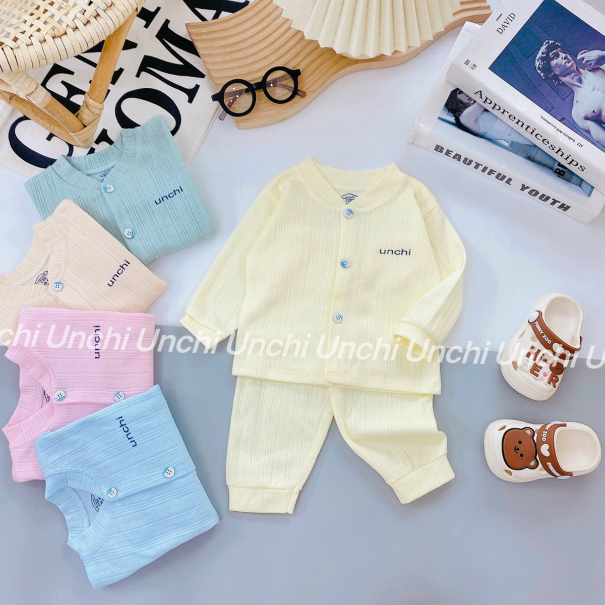 Bộ dài sơ sinh Unchi nỉ thông hơi