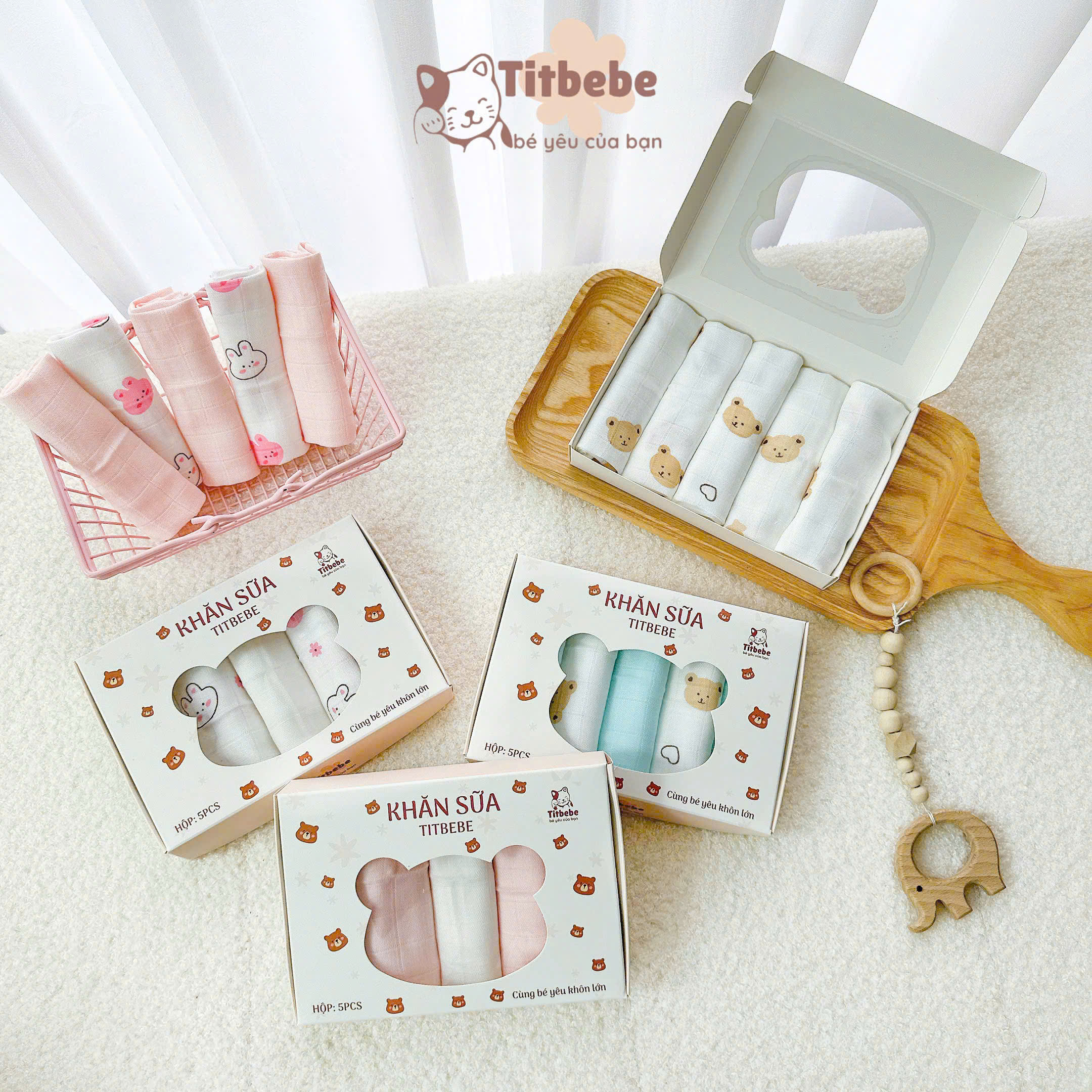 Set 5 khăn sữa sợi tre kháng khuẩn