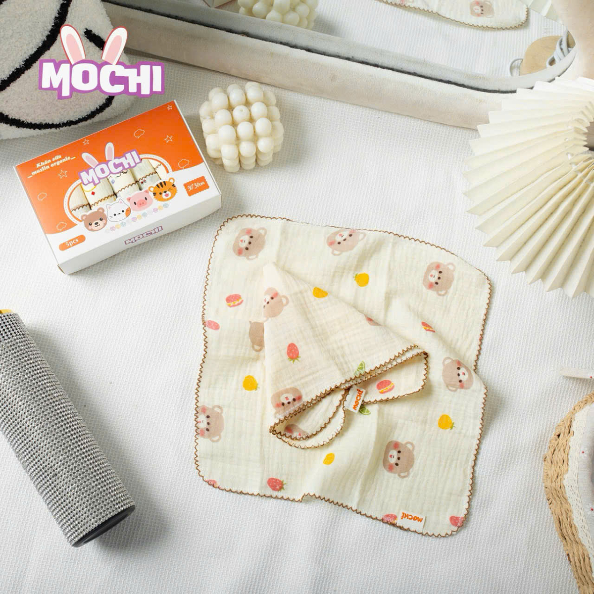 Set 5 Khăn sữa Muslin sợi tre cao cấp Mochi
