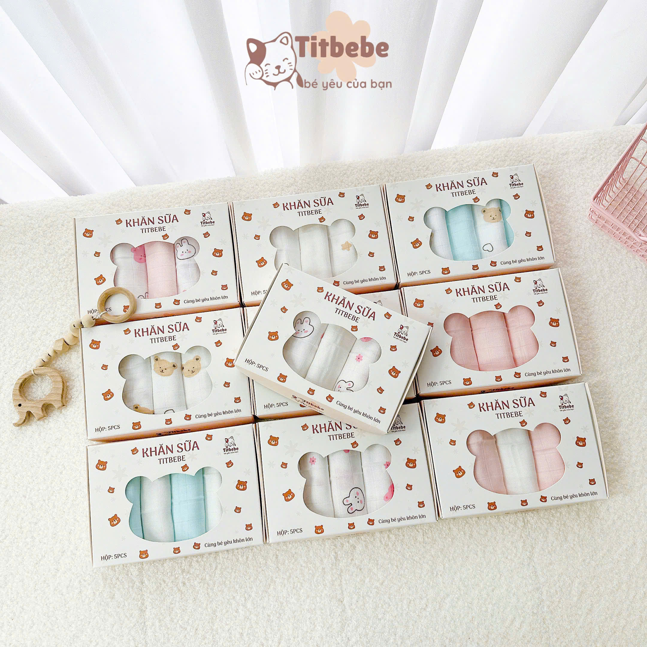 Set 5 khăn sữa sợi tre kháng khuẩn