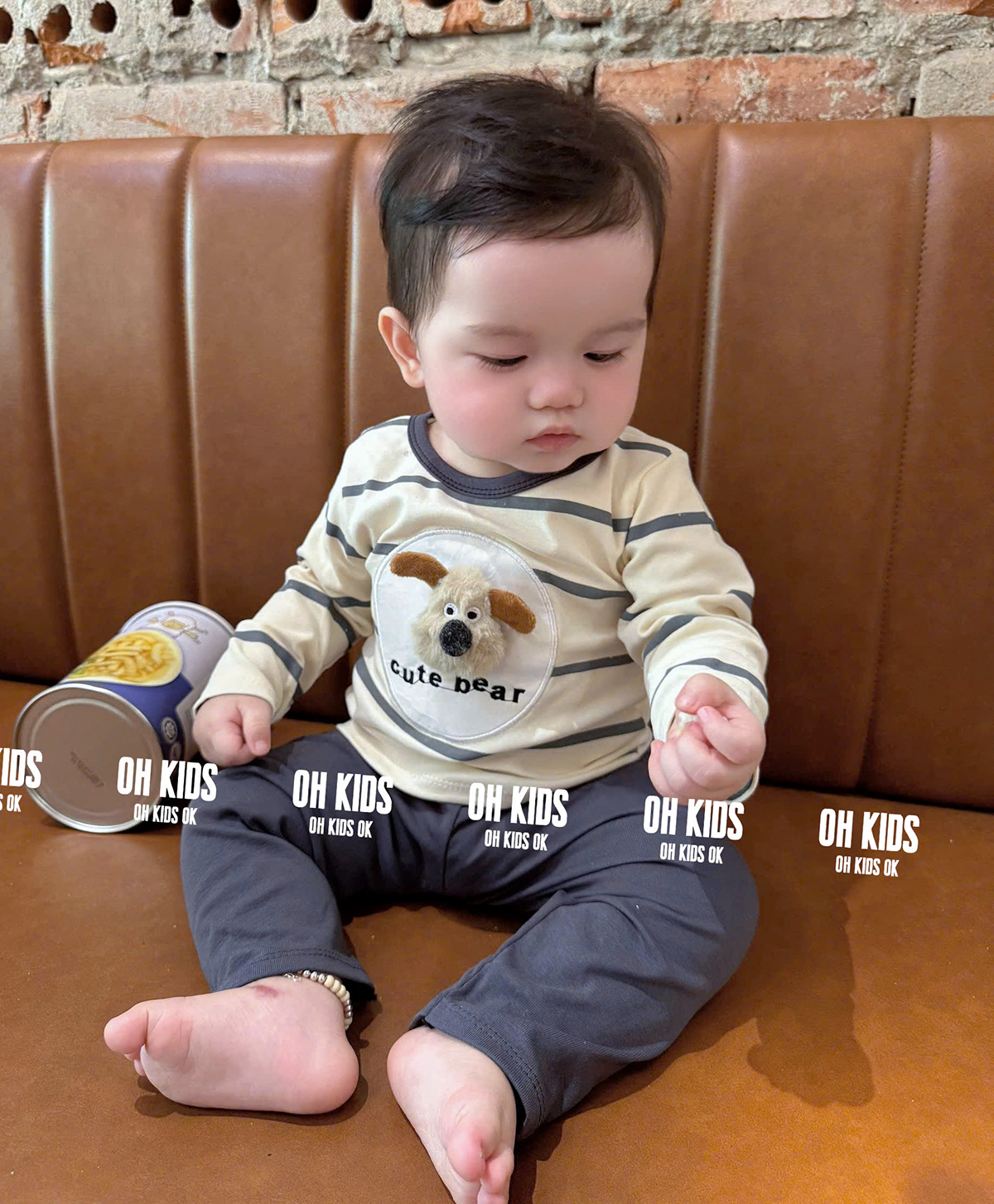 Bộ cotton kẻ cún