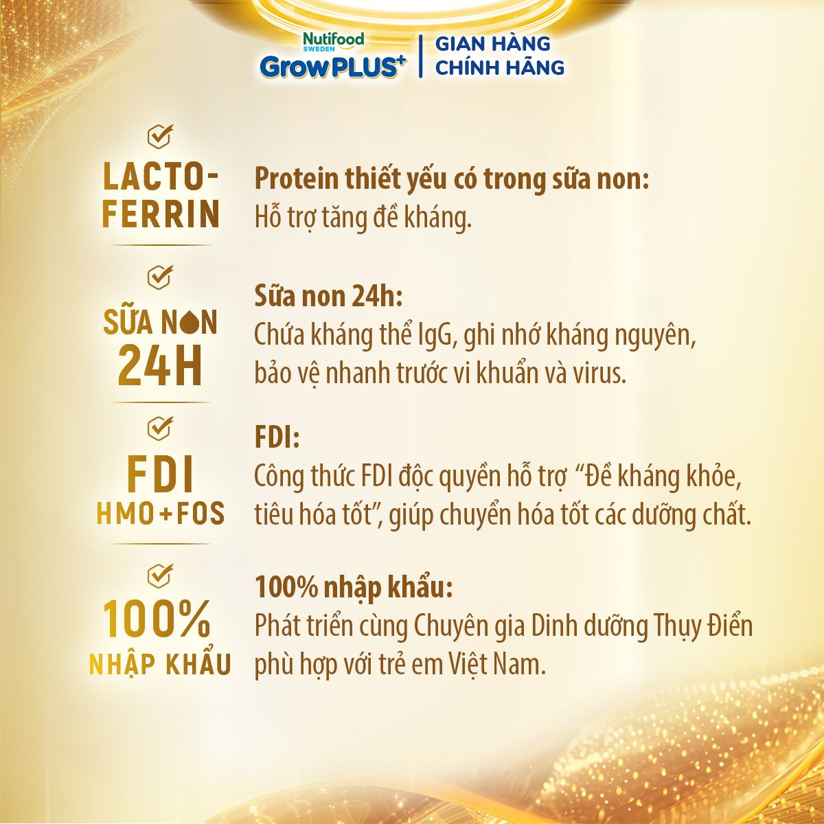 Sữa bột Grow plus vàng Lactoferrin các số