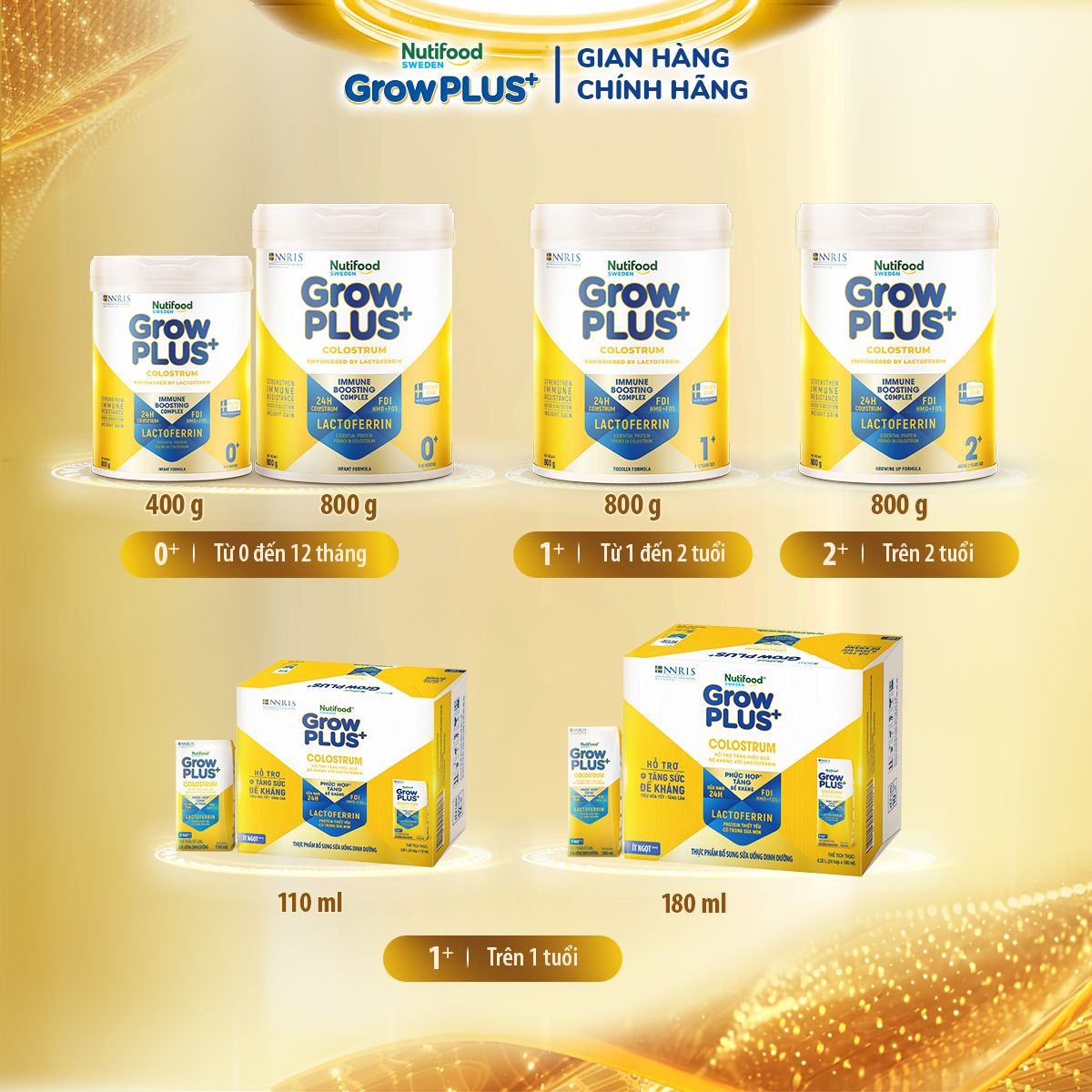 Sữa bột Grow plus vàng Lactoferrin các số