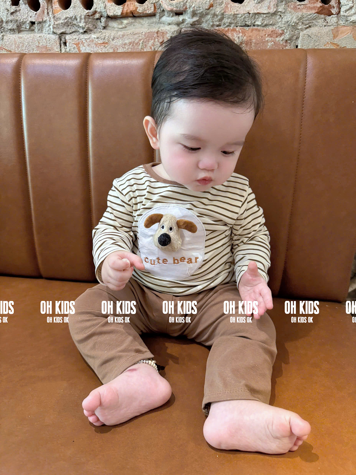 Bộ cotton kẻ cún