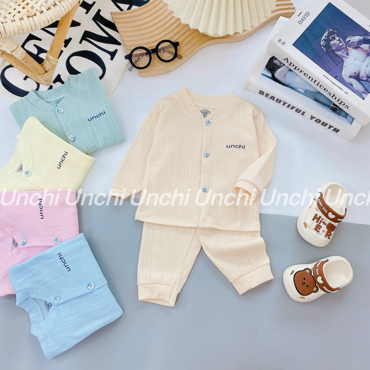 Bộ dài sơ sinh Unchi nỉ thông hơi