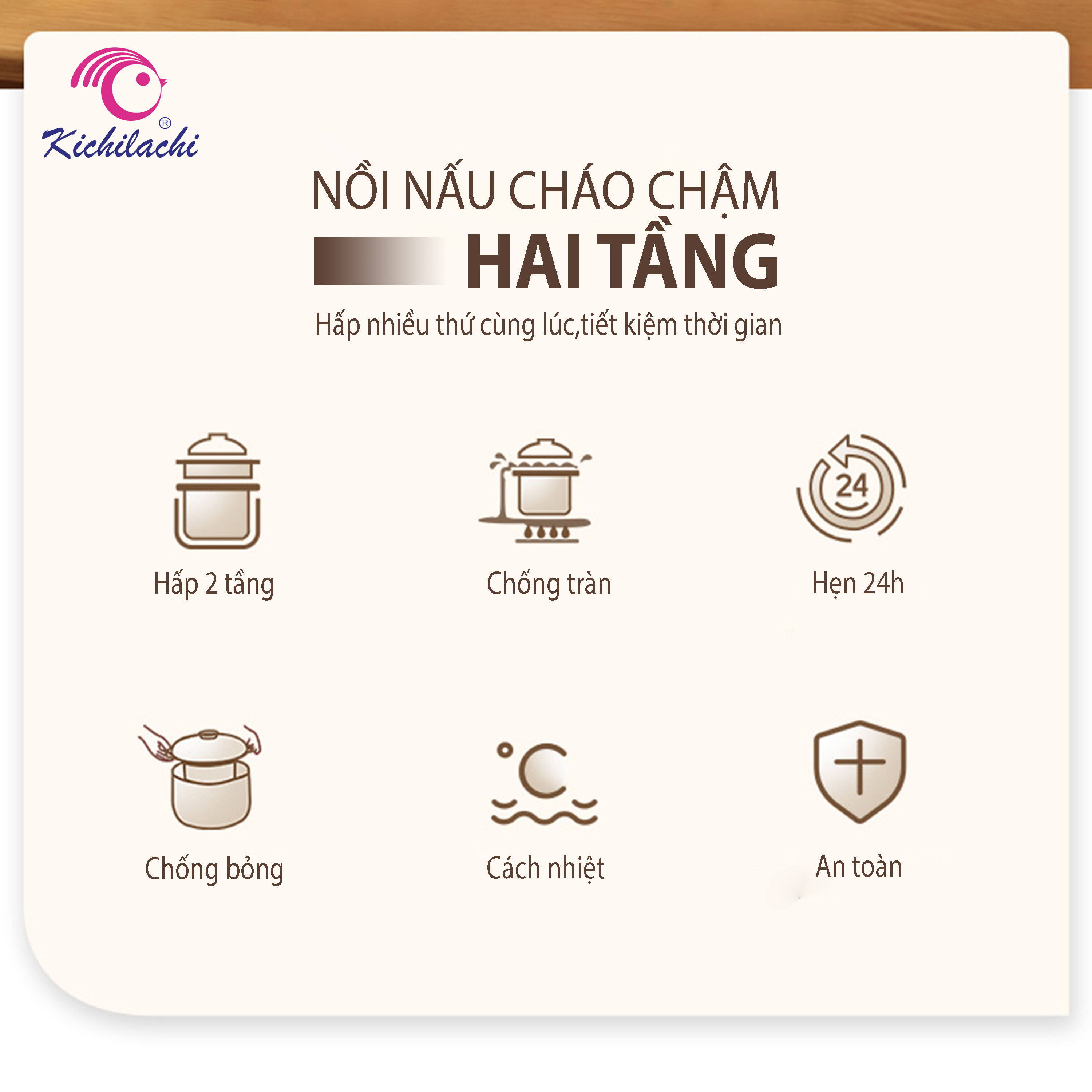 Nồi nấu cháo chậm Kichi 0.8l