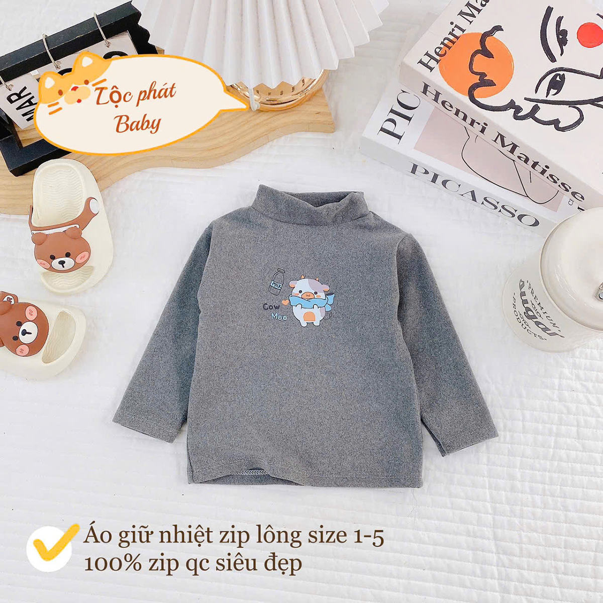 Áo giữ nhiệt Zip lông màu nhí