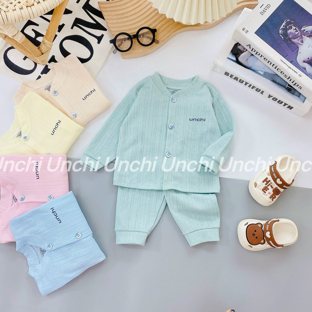 Bộ dài sơ sinh Unchi nỉ thông hơi