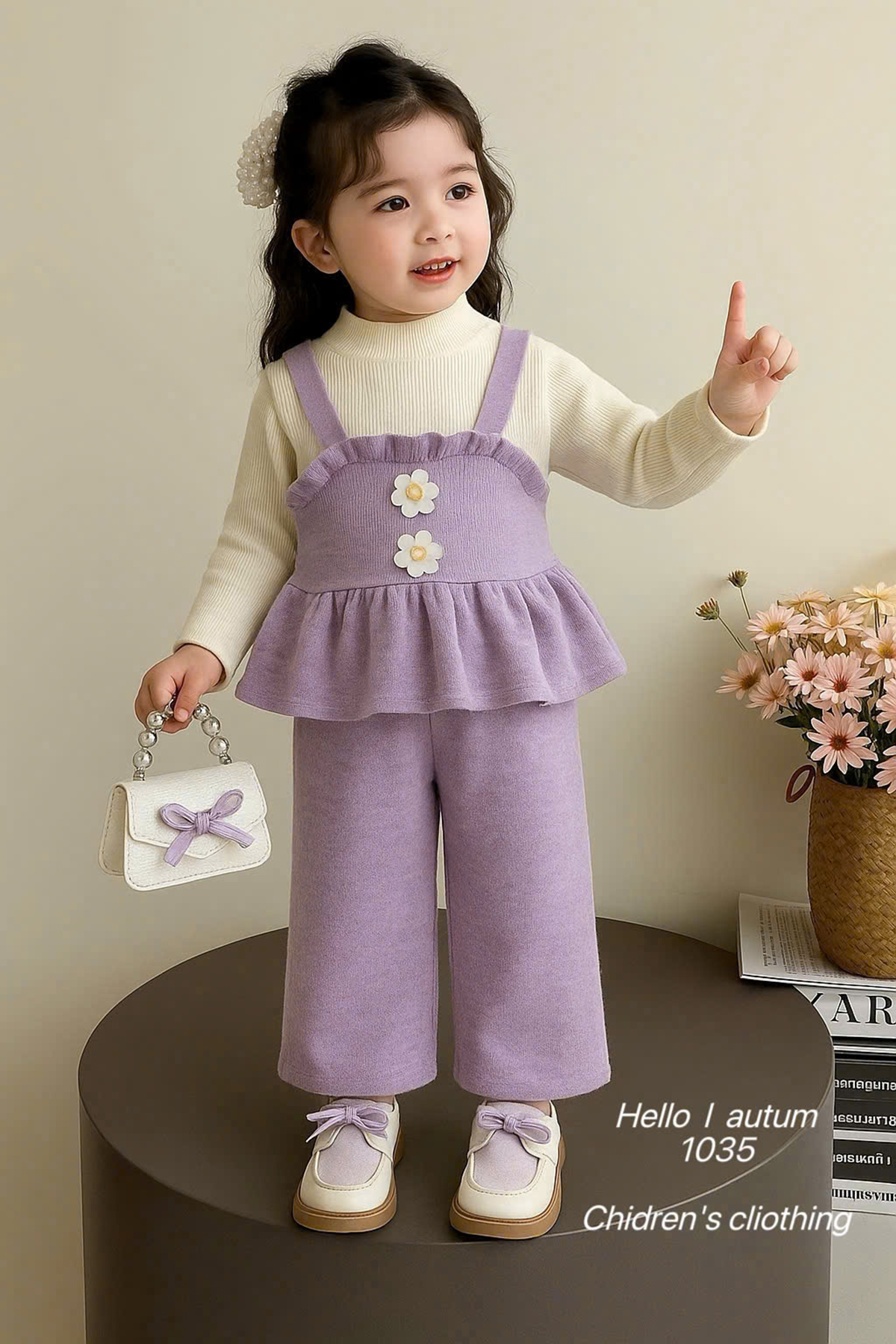 Bộ dài len lông thỏ hoa