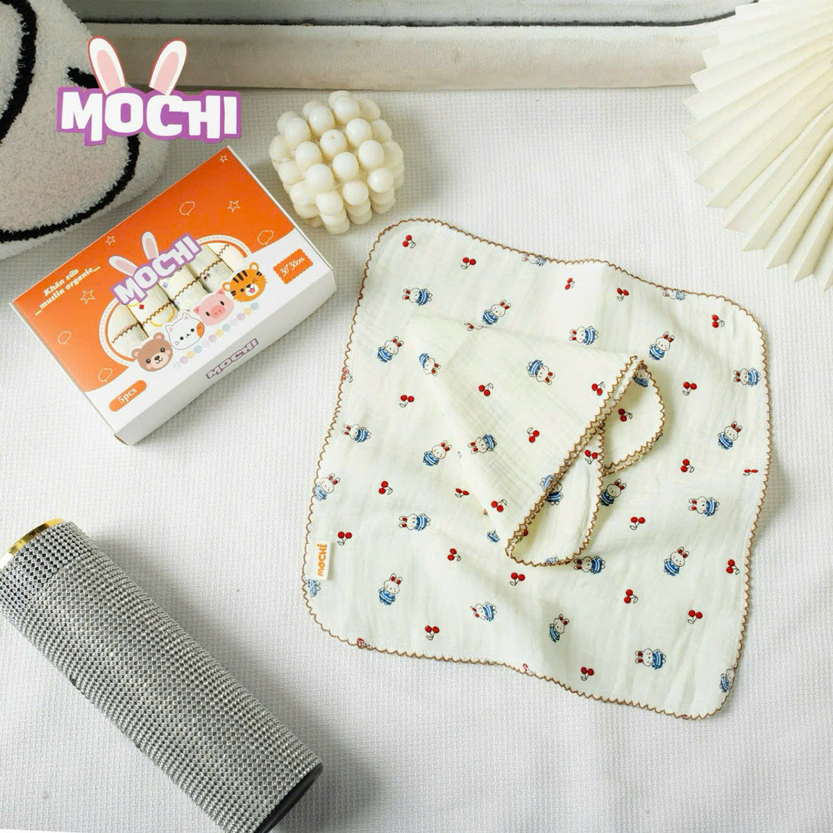 Set 5 Khăn sữa Muslin sợi tre cao cấp Mochi