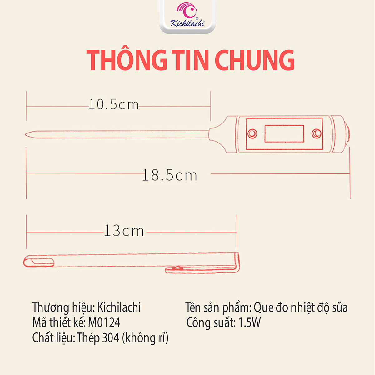 Nhiệt kế đo nhiệt độ sữa/nước tắm Kichi