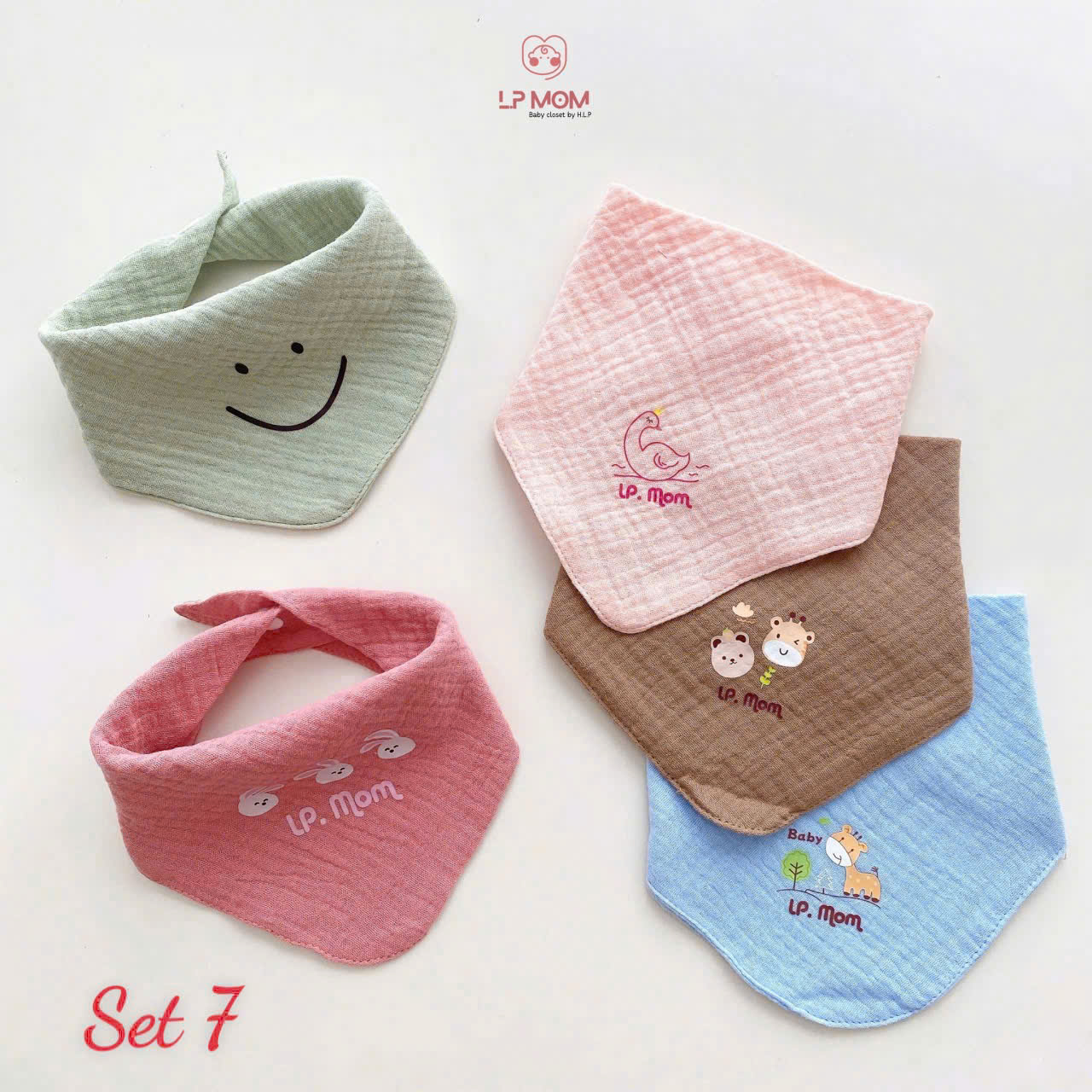 Set 5 khăn yếm tam giác xô màu cc