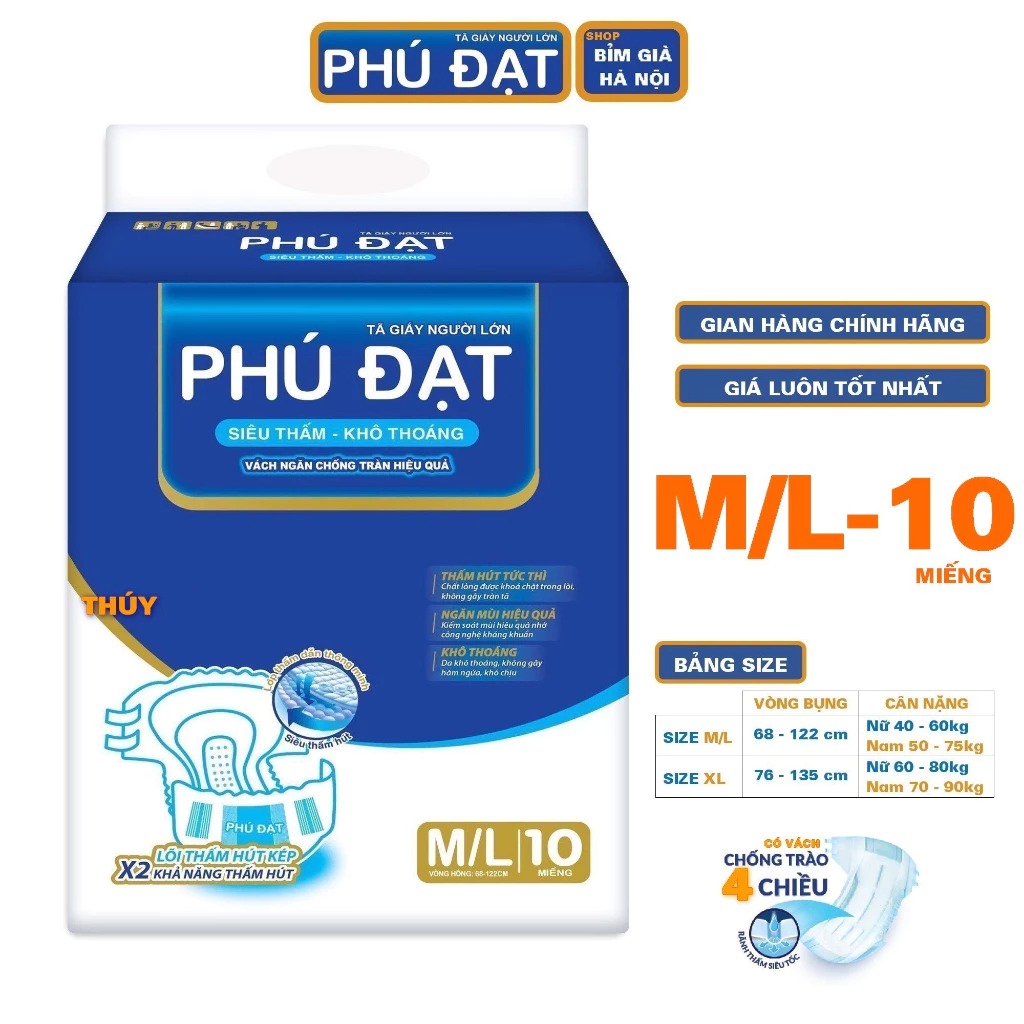 Bỉm dán Phú Đạt cao cấp M/L10