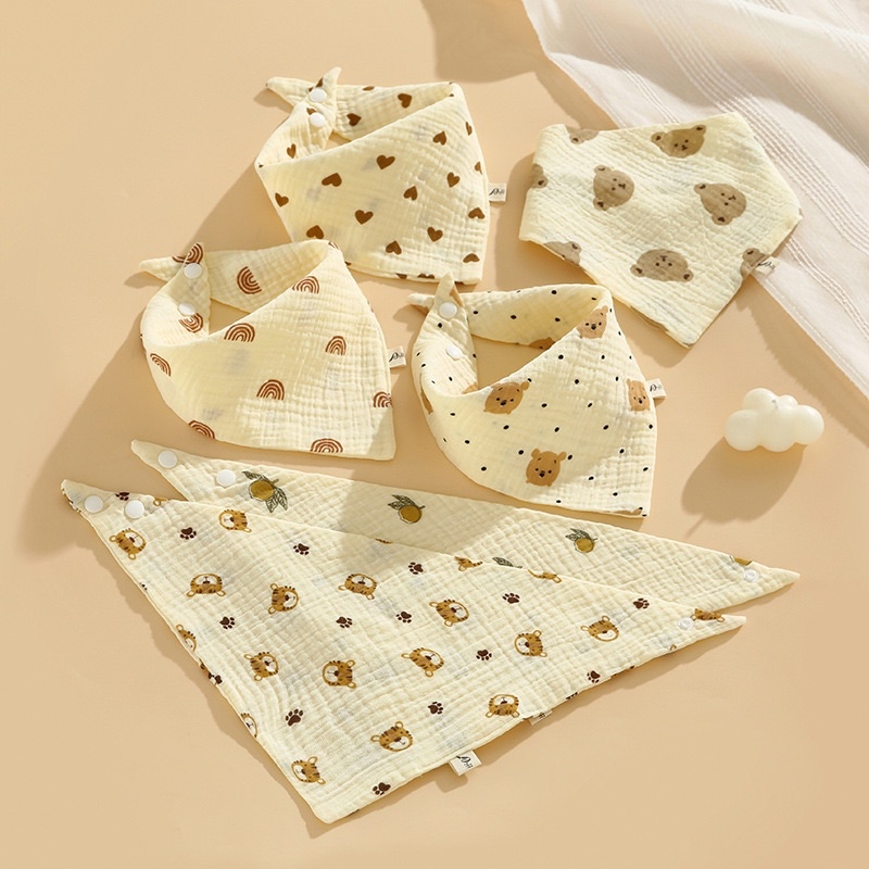 Set 5 khăn yếm tam giác xô Muslin KLT