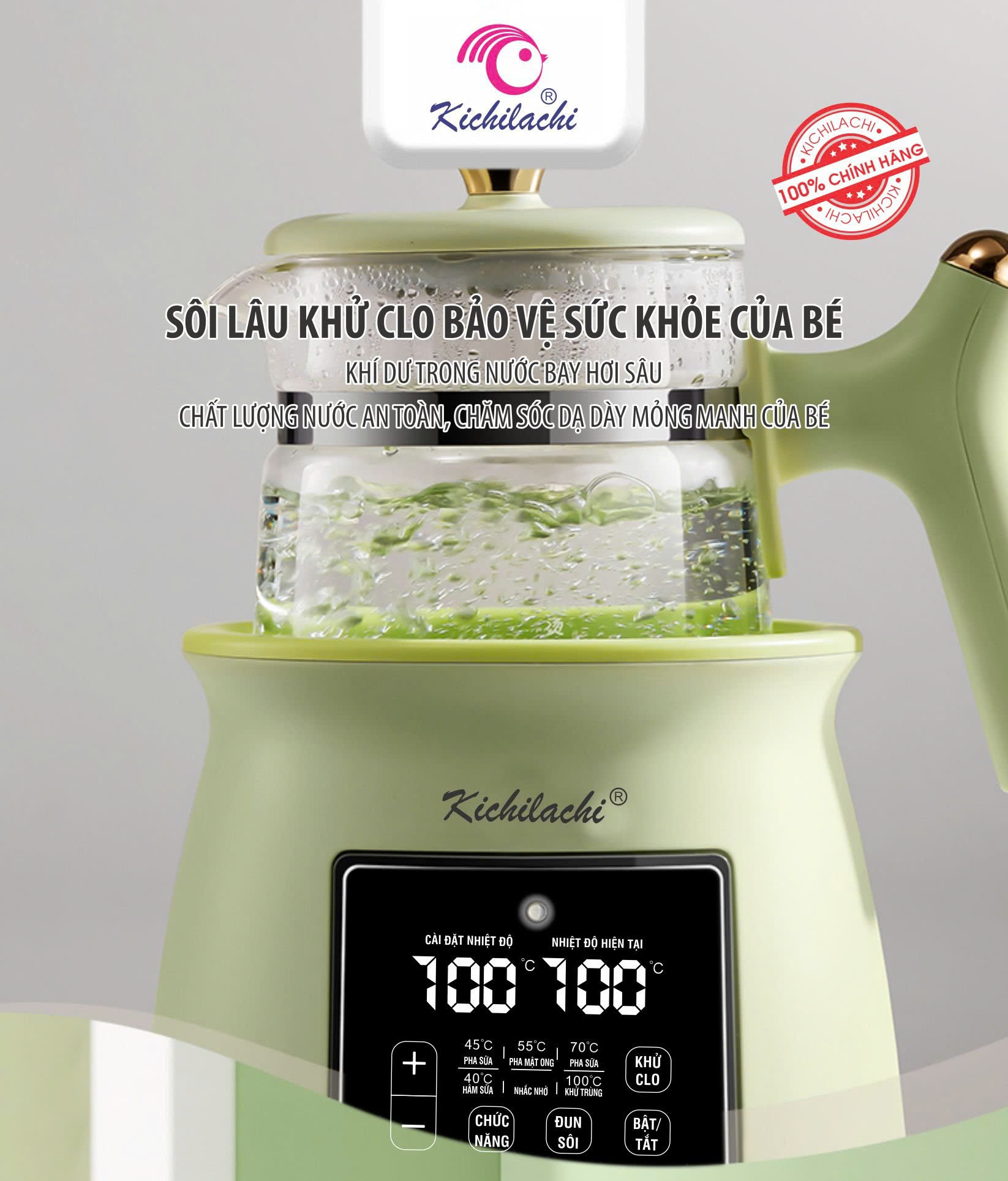 Máy đun nước pha sữa Kichi 1300ml