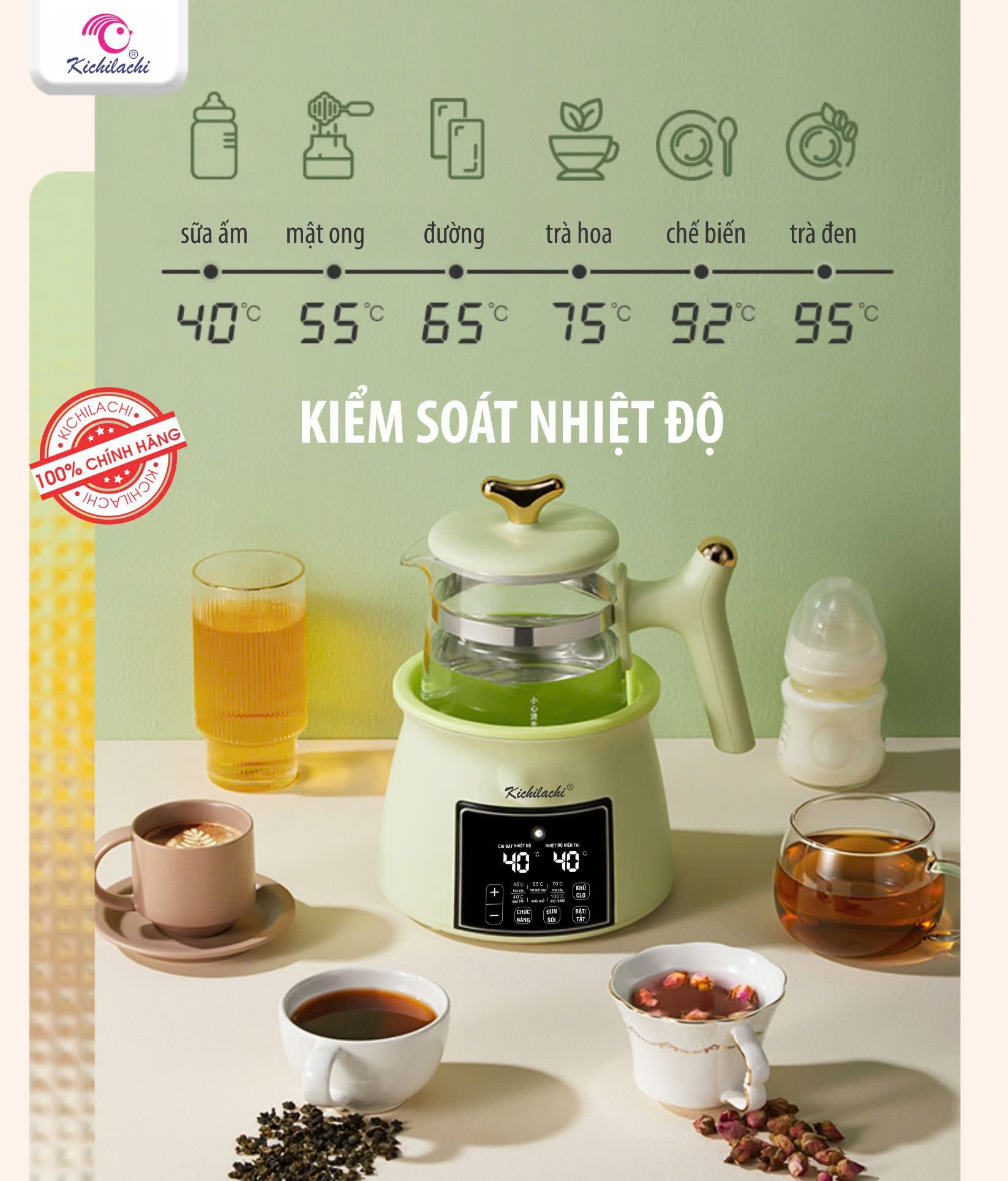 Máy đun nước pha sữa Kichi 1300ml