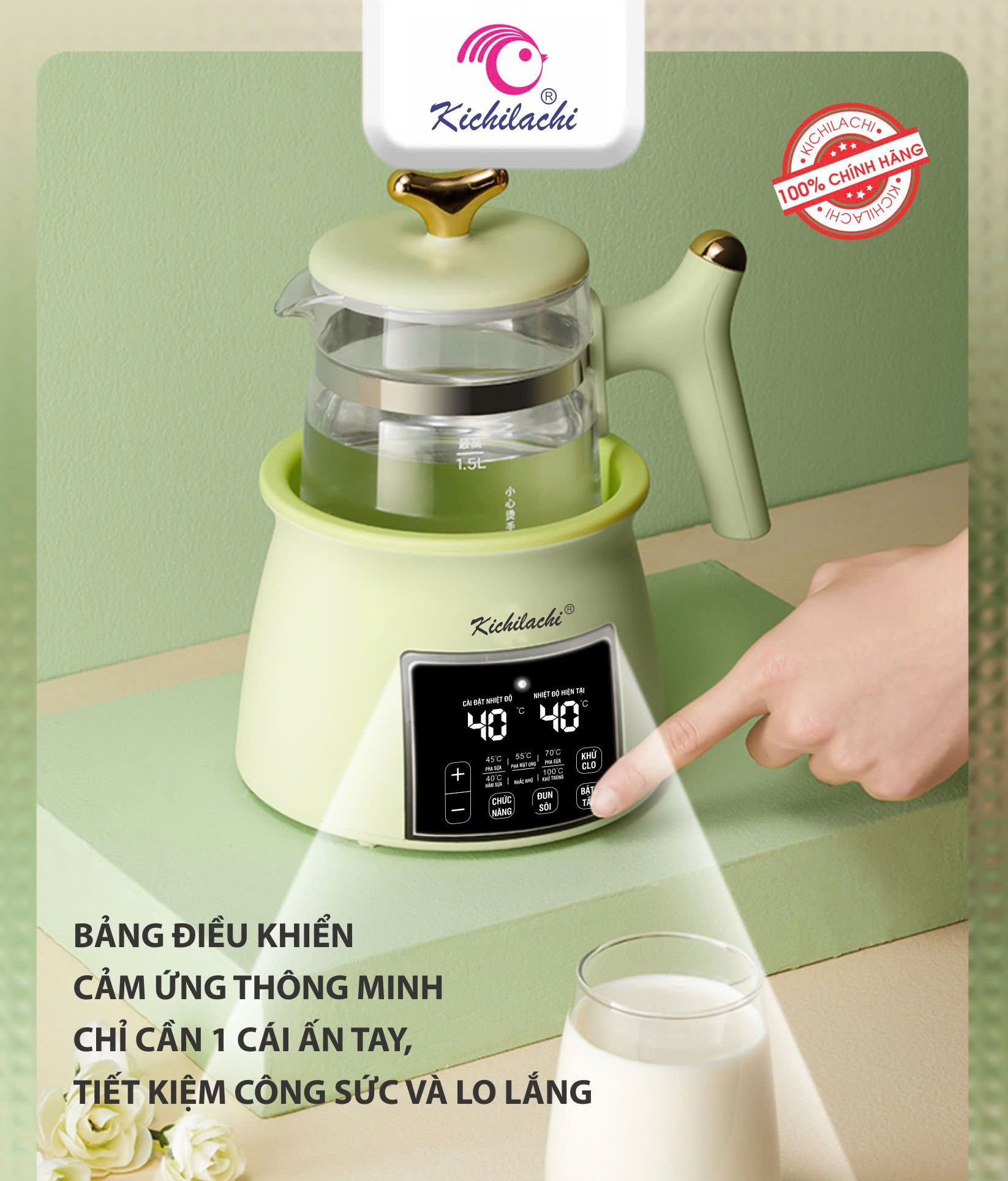 Máy đun nước pha sữa Kichi 1300ml