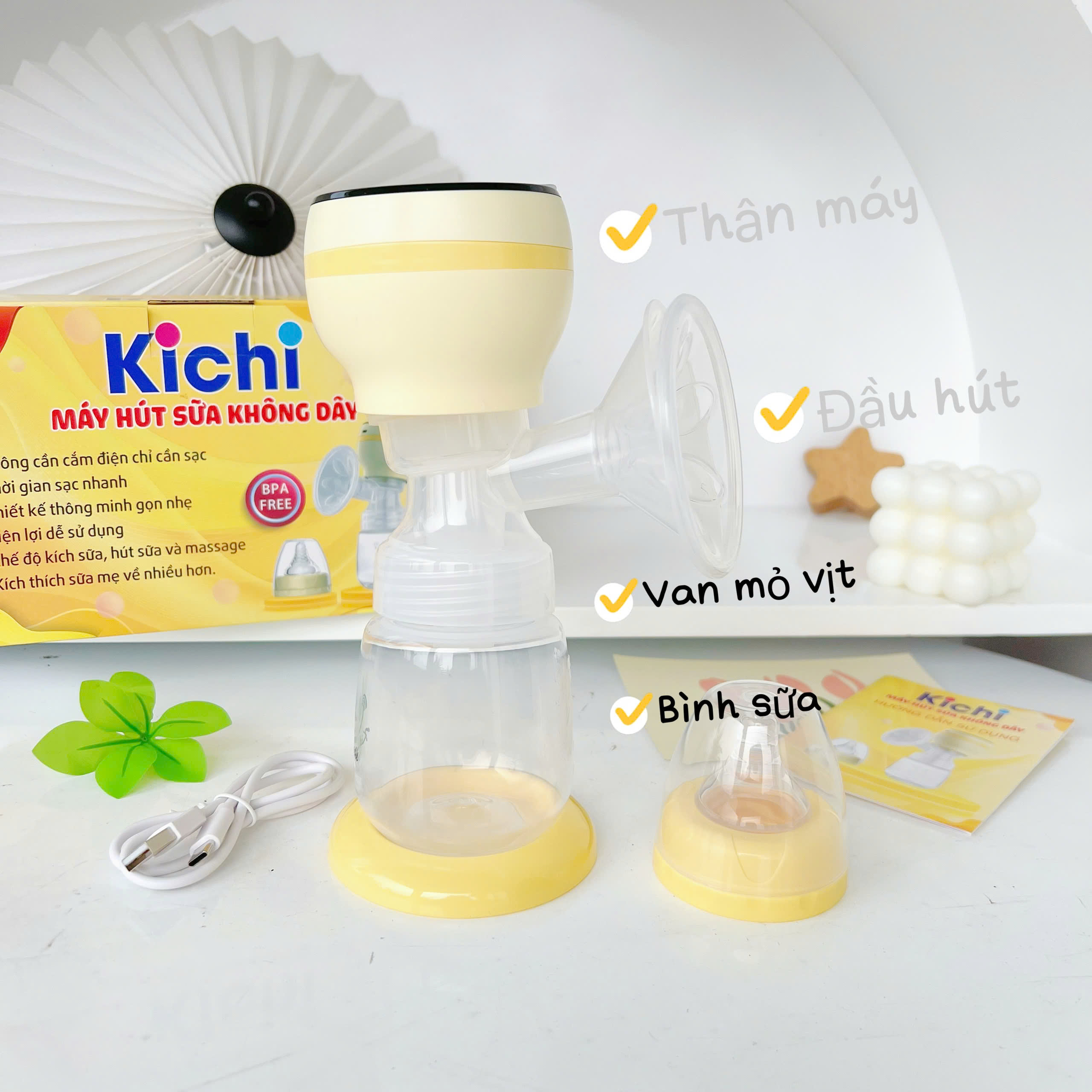 Máy hút sữa điện đôi Kichi (không dây)