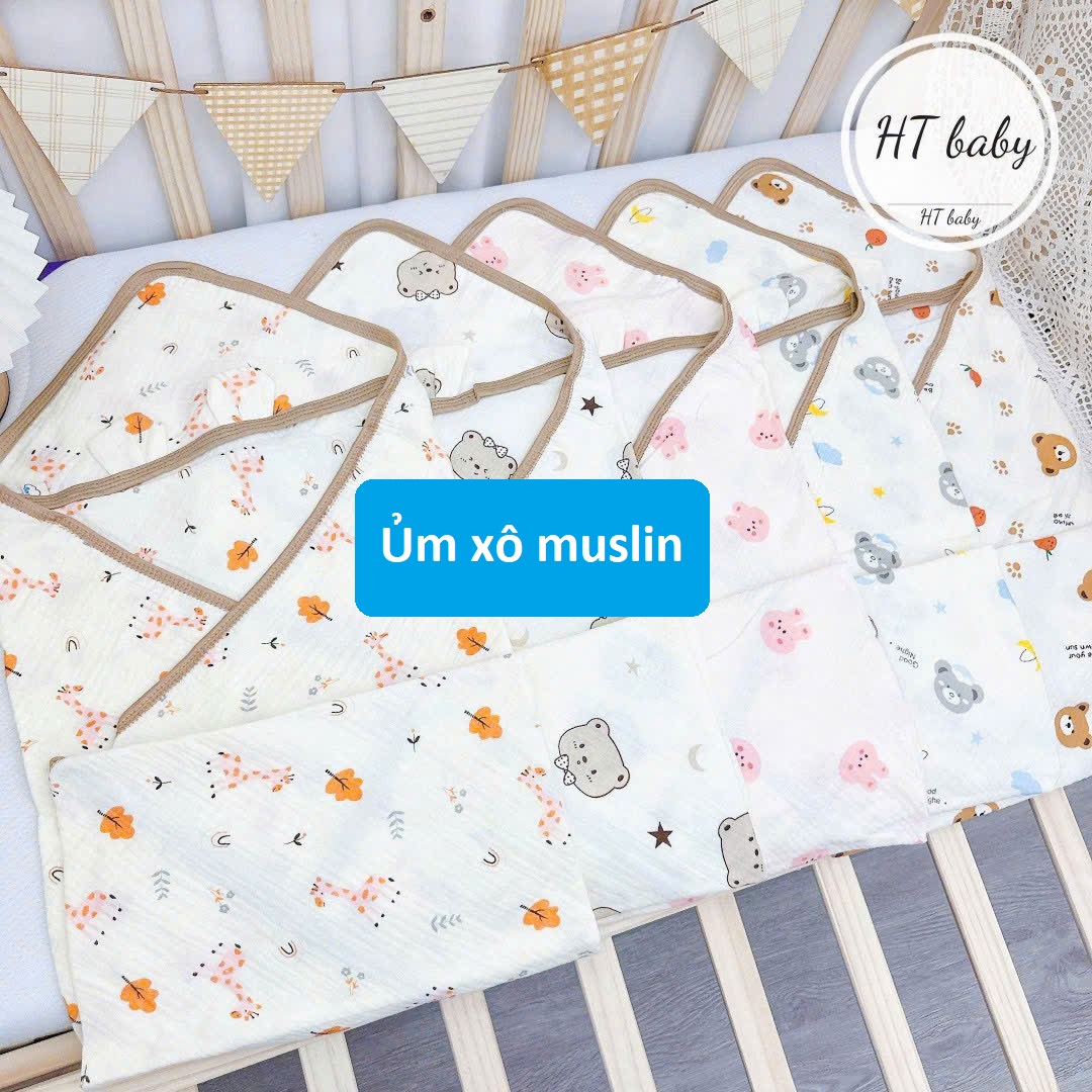Ủm xô Muslin viền nâu