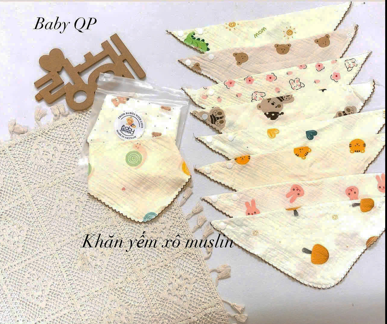 Set 5 khăn yếm tam giác xô Muslin