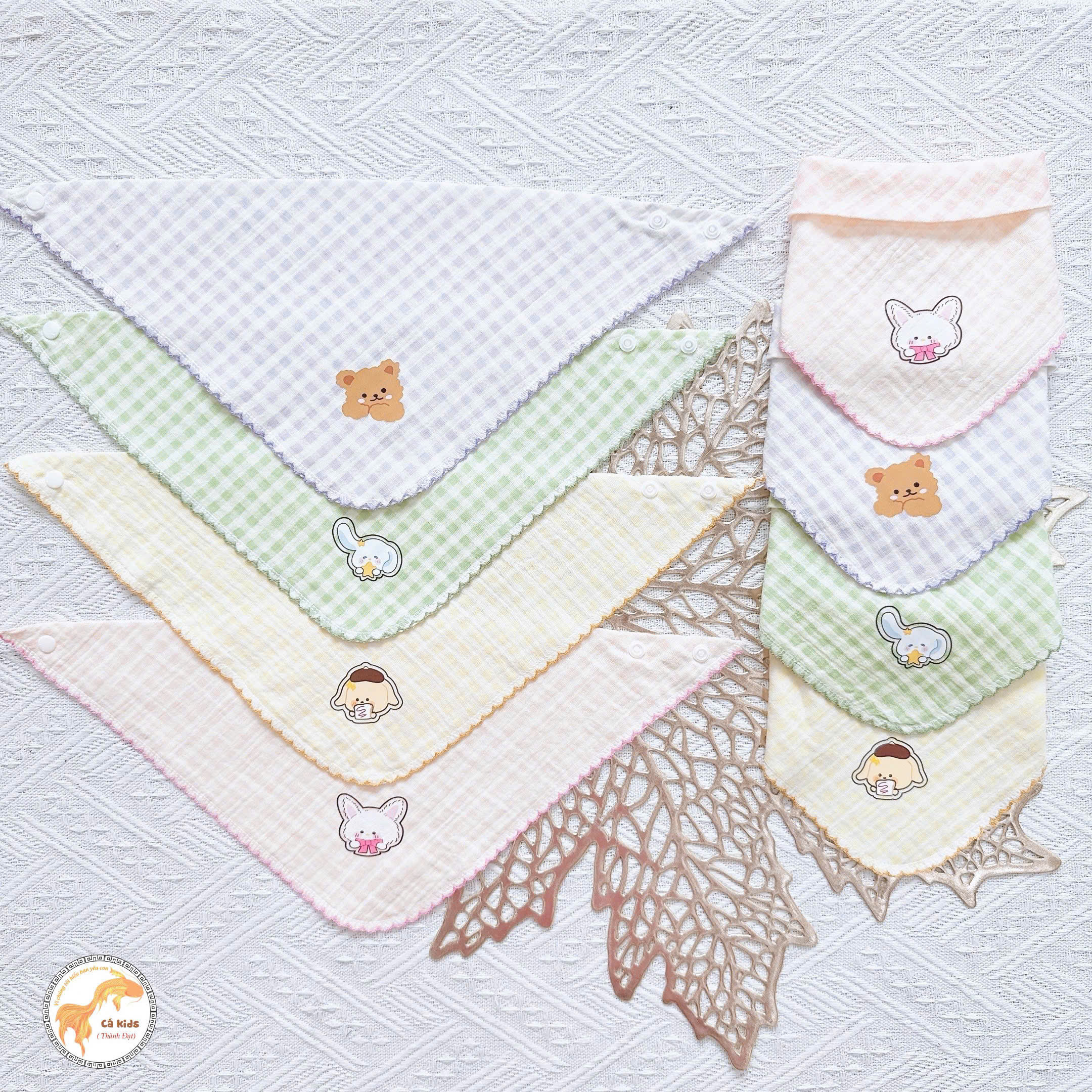 Set 5 khăn yếm tam giác xô kẻ