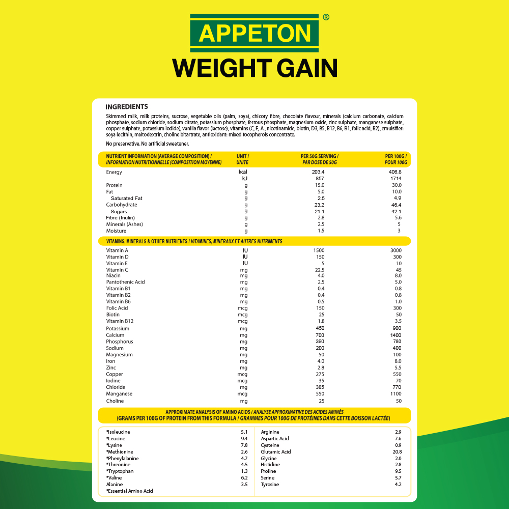 Sữa dinh dưỡng Appeton Weight Gain Adult hương Sô-cô-la 900g