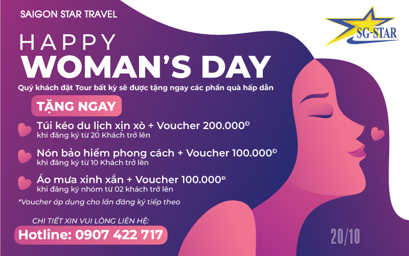 Saigon Star khuyến mãi tri ân Khách hàng nhân dịp Ngày Phụ nữ Việt Nam 20/10 | Saigon Star Travel saigon-star-khuyen-mai-tri-an-khach-hang-nhan-dip-ngay-phu-nu-viet-nam-20-10
