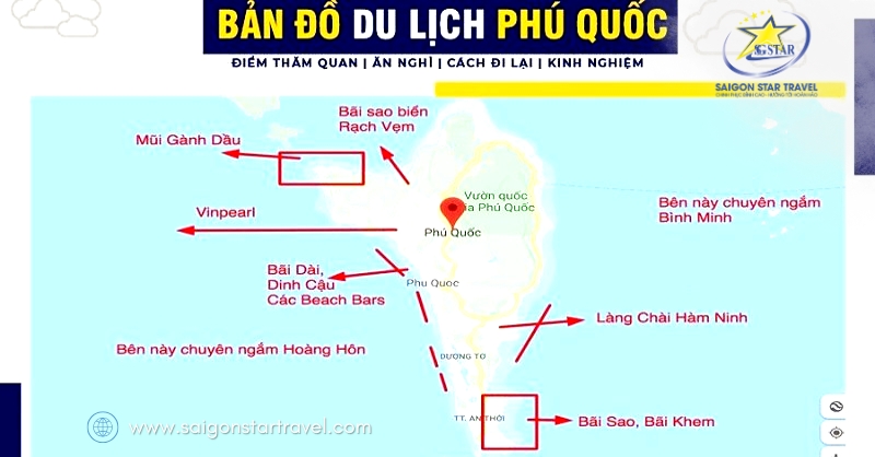 Kinh nghiệm Du lịch Bắc đảo Phú Quốc tất tần tật A đến Z | Saigon Star Travel Bản đồ du lịch Phú Quốc