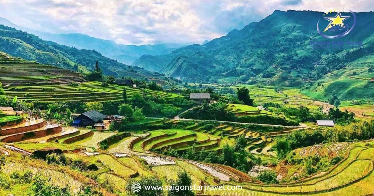 Cảnh quan núi rừng và ruộng bậc thang tại Bản Cát Cát