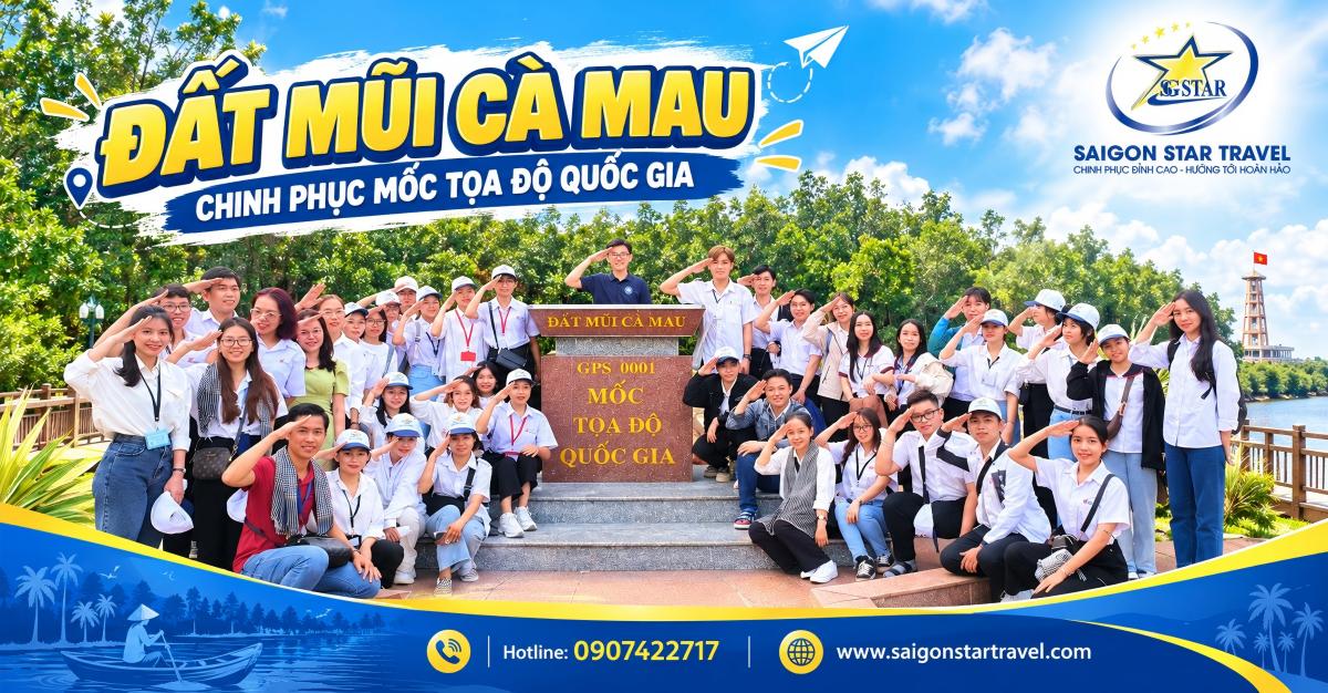 Cột mốc tọa độ GPS 0001 tại Đất Mũi Cà Mau, điểm nhấn tour Lục Tỉnh Miền Tây 3 ngày 2 đêm