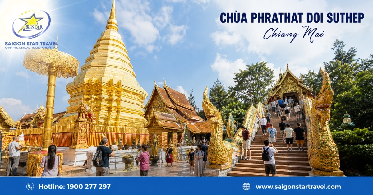 Chùa Phrathat Doi Suthep trong tour Chiang Mai Chiang Rai 5 ngày 4 đêm từ TpHCM