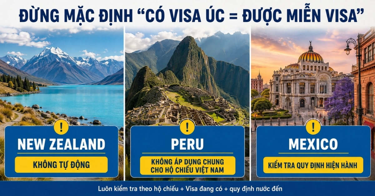 Có Visa Úc không tự động được miễn Visa New Zealand Peru và Mexico với hộ chiếu Việt Nam