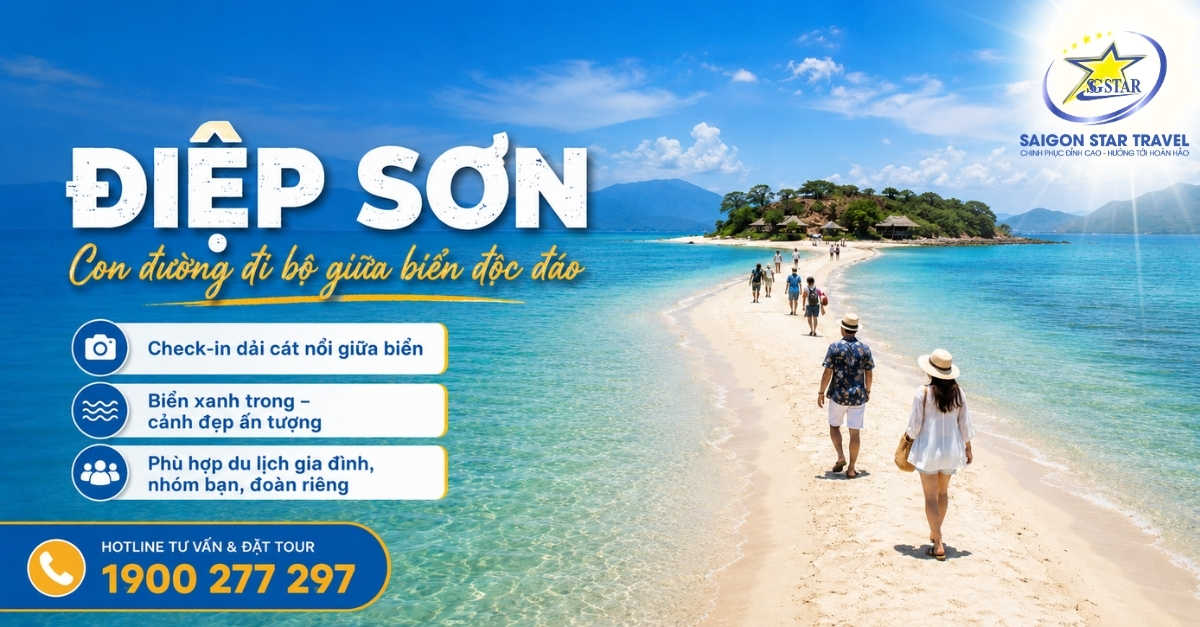 Dải cát giữa biển tại Điệp Sơn theo thủy triều