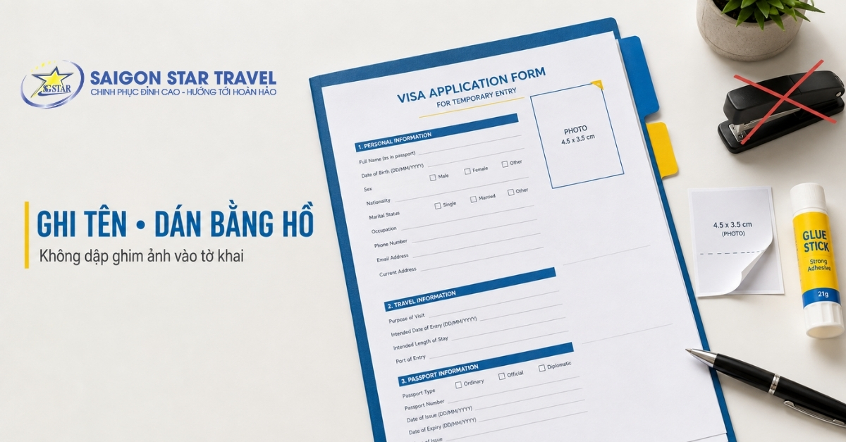 Cách dán ảnh vào tờ khai Visa Nhật Bản và ghi tên mặt sau