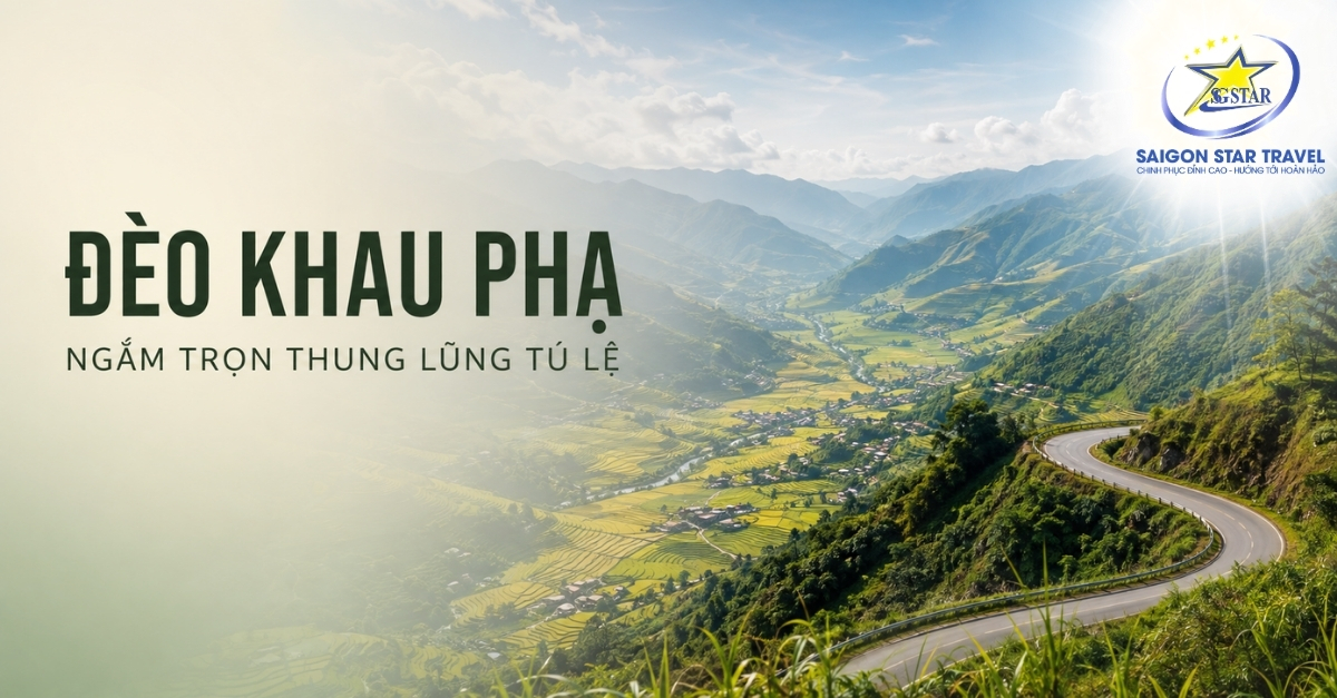 Cảnh quan đèo Khau Phạ nhìn xuống thung lũng Tú Lệ