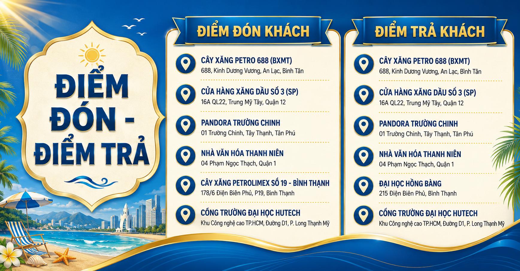 Điểm đón và trả khách đi tour Nha Trang 3 ngày 3 đêm từ TpHCM