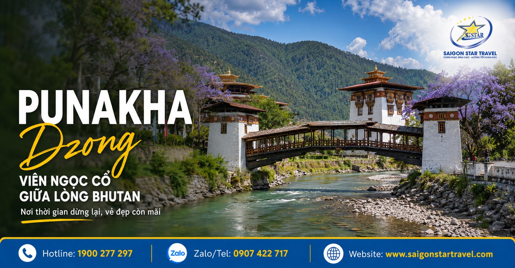 Punakha Dzong bên dòng sông tại Bhutan