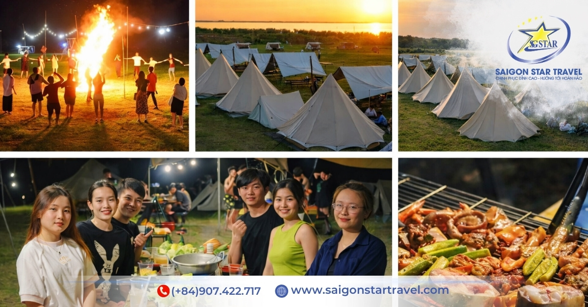 Đốt lửa trại, thưởng thức BBQ tại Hồ Dầu Tiếng - Tour Camping Hồ Dầu Tiếng 2n1đ
