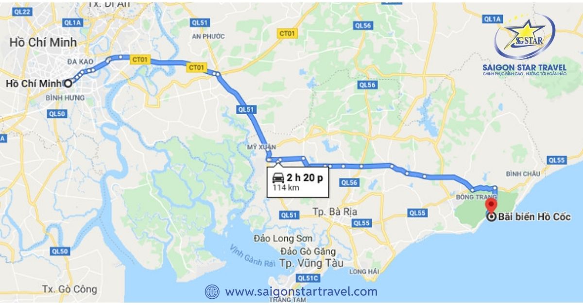 Quãng đường đi từ TP Hồ Chí Minh đến Bãi biển Hồ Cốc
