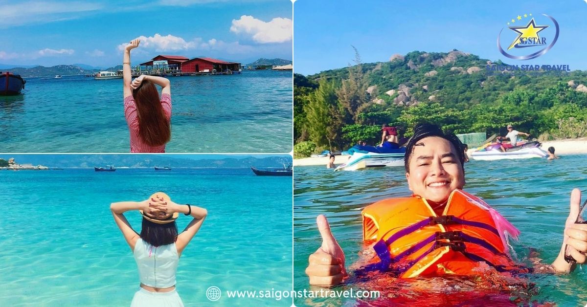 Du khách tận hưởng giây phút thư giãn khi tắm biển tại khu vực Bãi Nồm đảo Bình Ba