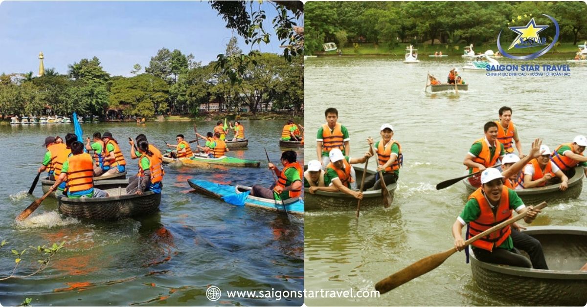 Chèo thuyền Kayak và thuyền thúng ở Vườn Xoài