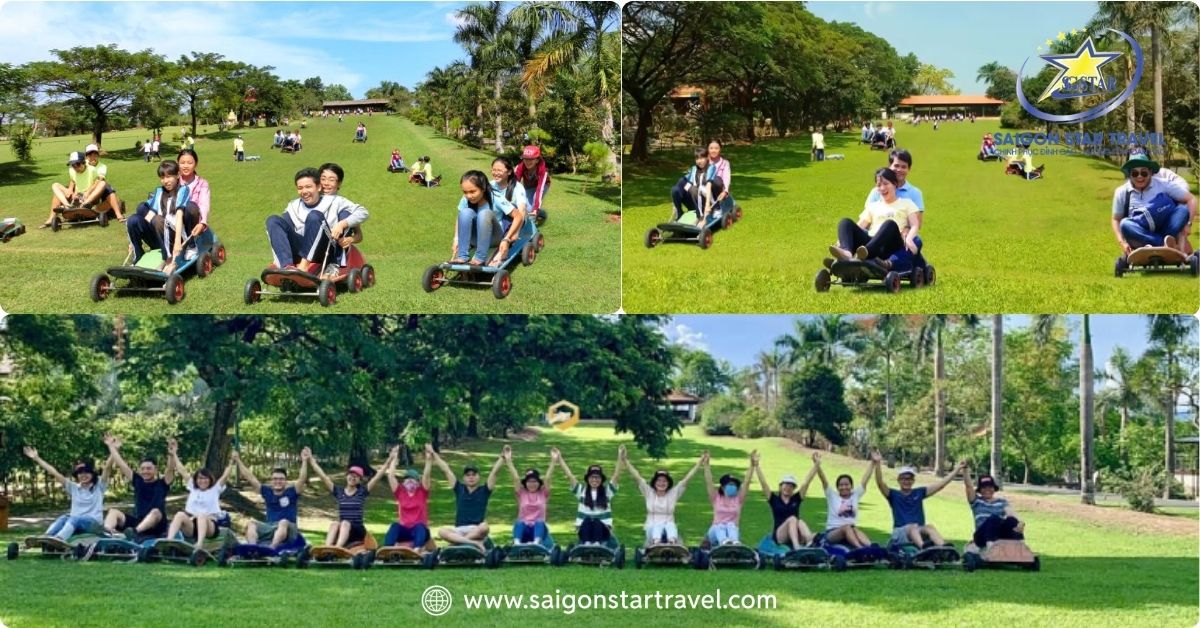 Trò chơi trượt cỏ vui nhộn ở Vườn Xoài