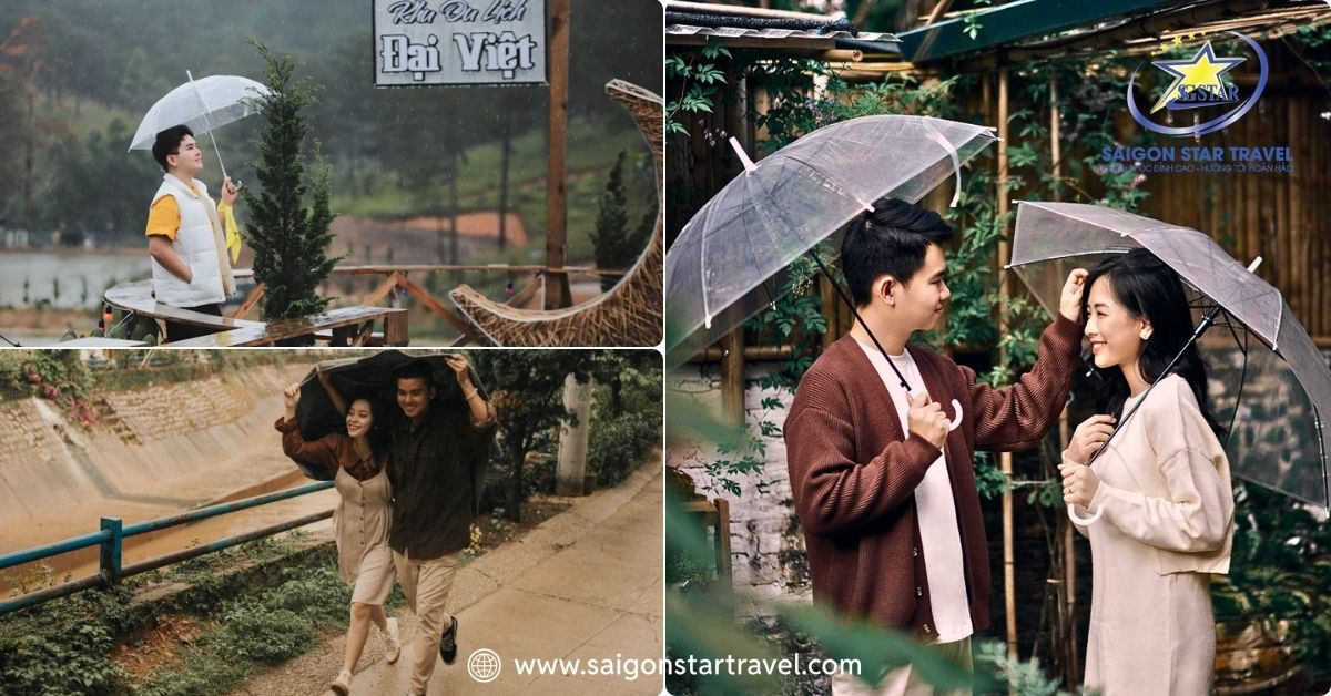 Vào những ngày phố núi đổ mưa, các cặp đôi vẫn có thể lưu giữ những thước phim kỷ niệm dưới những góc đường mang đậm màu sắc hoài cổ.